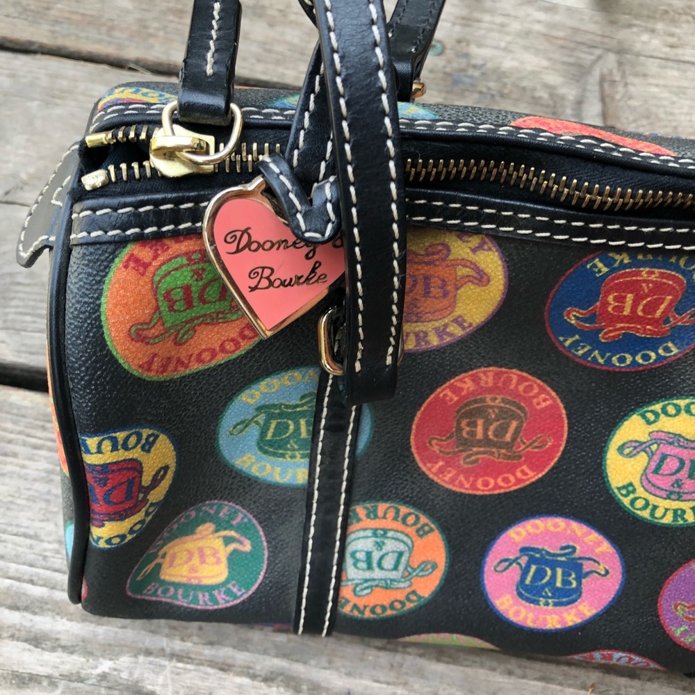 Dooney & Bourke Black Multicolor Logo Circle Print Shoulder Tote - Picture 2 of 4